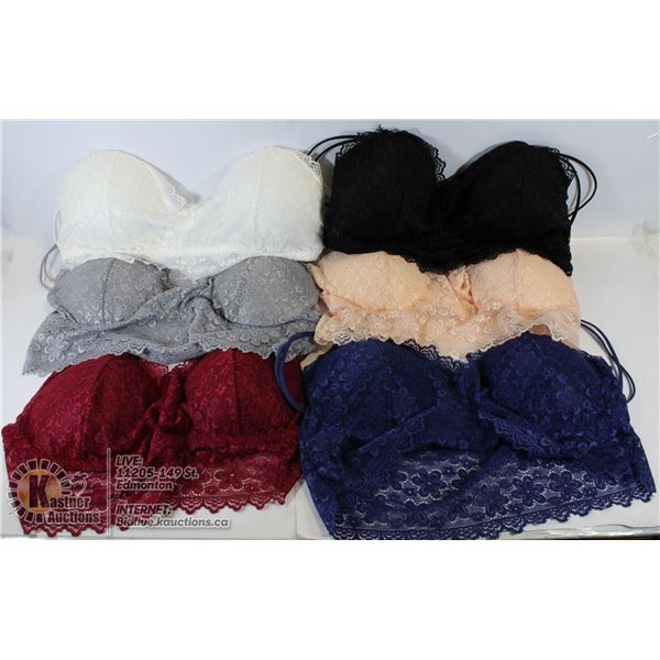 FLAT OF 6 LACE BRALETTES SIZE SMALL - MEDIUM