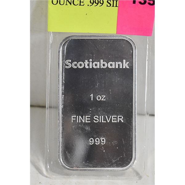 1 TROY OUNCE .999 SILVER BAR