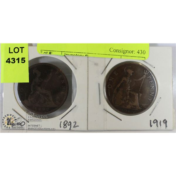 UNCLAIMED 1892 & 1919 LARGE CENTS