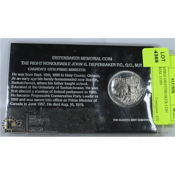 UNCLAIMED DIEFENBAKER CDN MEMORIAL COIN