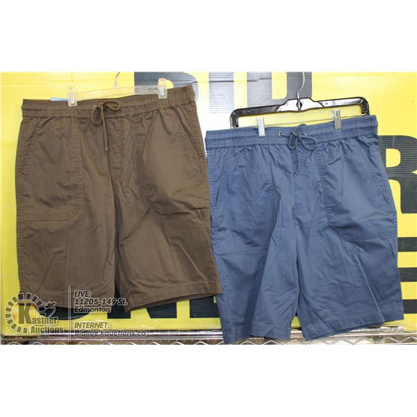 2 PAIRS OF SHORTS SIZE 34 BROWN AND BLUE