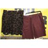 2 PAIRS OF SHORTS SIZE 36 BURGANDY AND CAMOFLAUGE