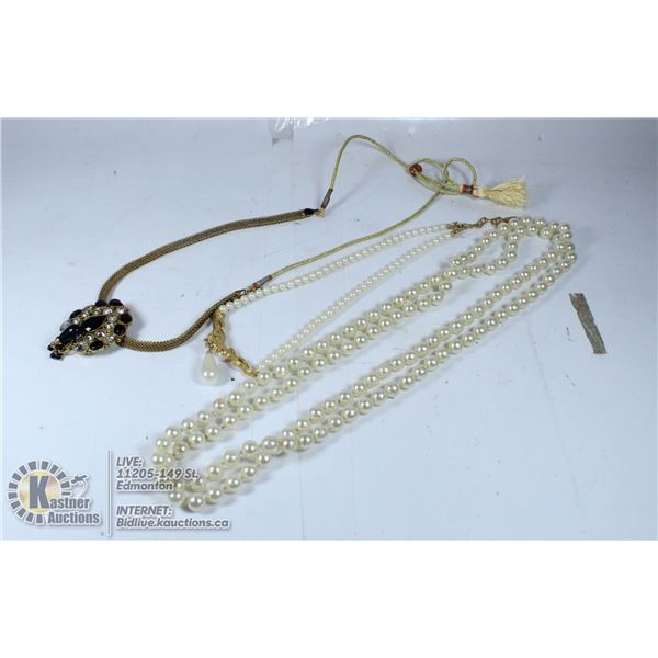 PEARL & BLACK RHINESTONE NECKLACES