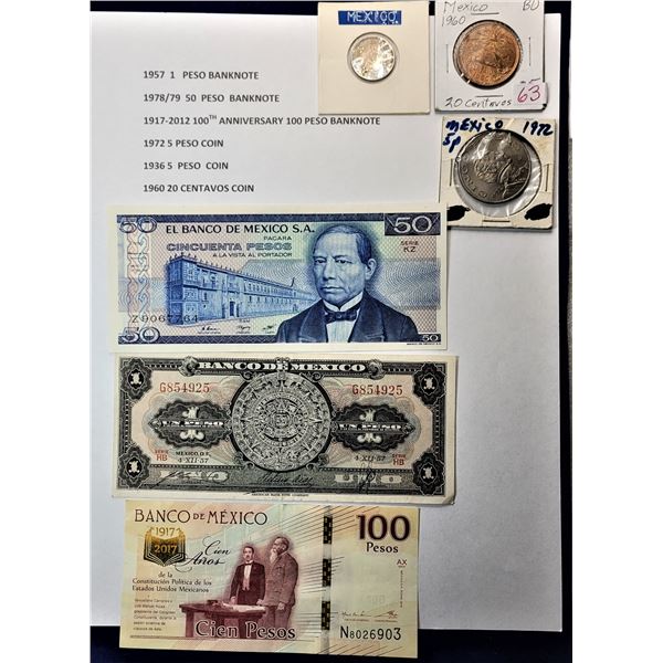 10)  LOT OF PAPER AND COIN MEXICAN MONEY