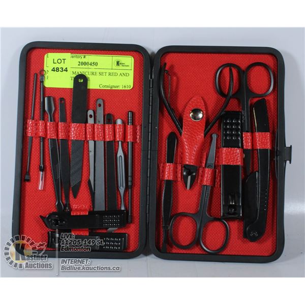 NEW 18 PC MANICURE SET RED AND BLACK WITH CASE