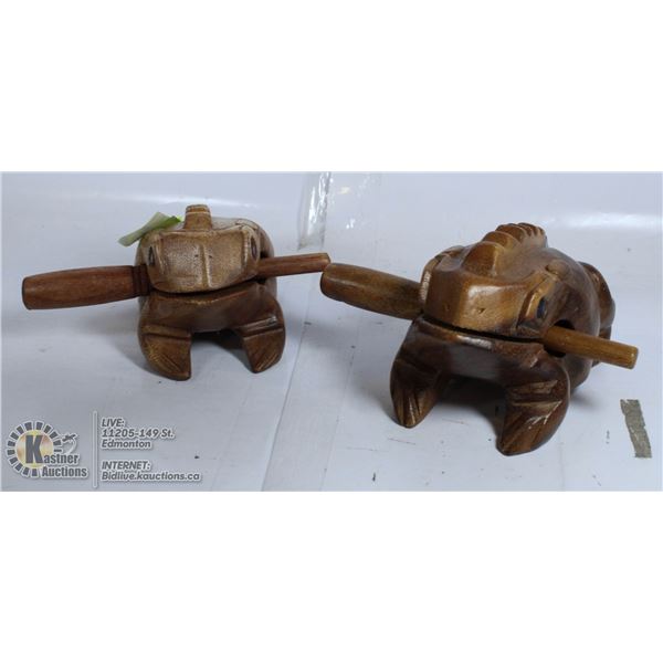 WOOD CARVED FROG RATTLES