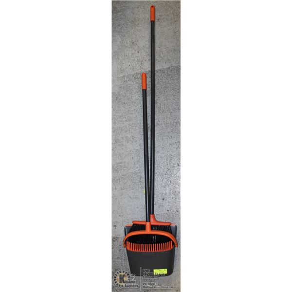 BROOM & DUSTPAN W/ LONG HANDLE, GREY AND ORANGE