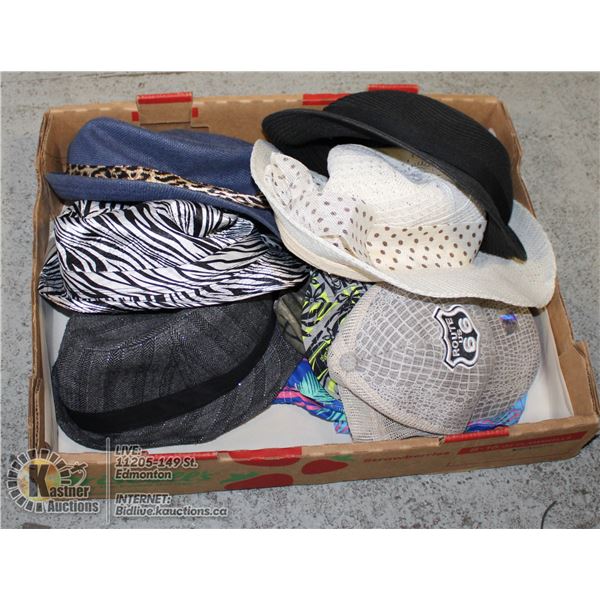 BOX WITH FASHION SUMMER HATS & BASEBALL CAPS