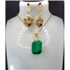 15)  GOLD TONE WITH EMERALD CUT GREEN CRYSTAL