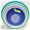 4 PLASTIC SALAD BOWLS SET WHITE GREEN BLUE
