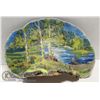 FOLK ART HAND PAINTED LAKE SCENE ON LARGE DRIED