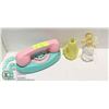 PLASTIC TOY PHONE/BANK AND 2 GIRL AVON BOTTLES