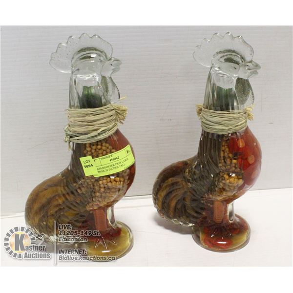 GLASS ROOSTER PAIR LARGE APPROX 20 INCHES TALL