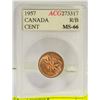 Image 1 : CANADA PENNY 1957 GRADED MS-66. ACG ACCUGRADE.