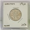 Image 1 : CANADIAN 1910 SILVER QUARTER COIN.