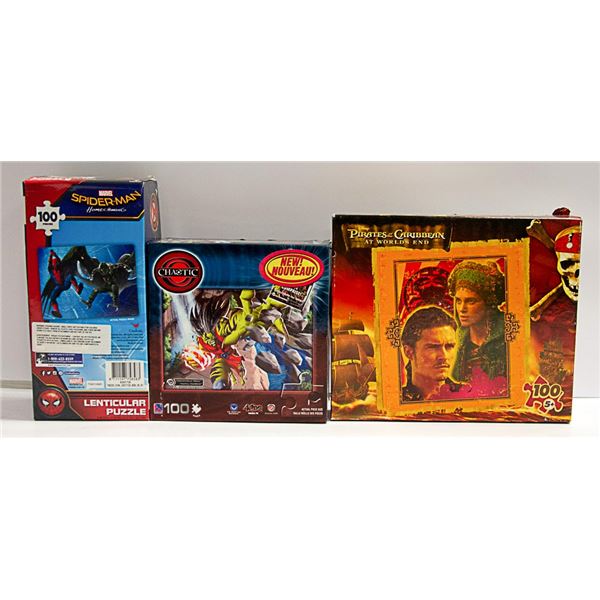 3 PUZZLES INCLUDING SPIDER-MAN AND PIRATES OF THE