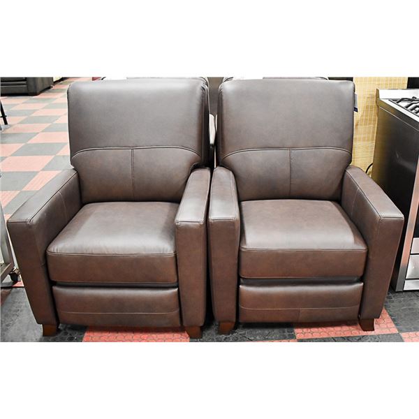 PAIR OF SHOWHOME GENUINE BROWN LEATHER RECLINING