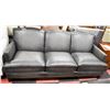 GREY GENUINE LEATHER NAILHEAD SOFA