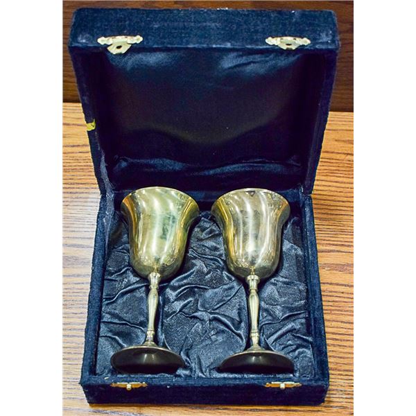 VINTAGE BRASS TONE GOBLET SET IN CASE