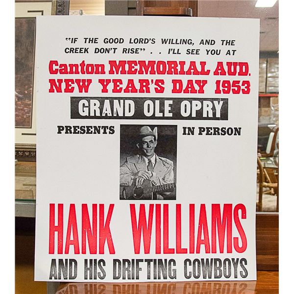 1953 HANK WILLIAMS LARGE POSTER 22 W X27 H