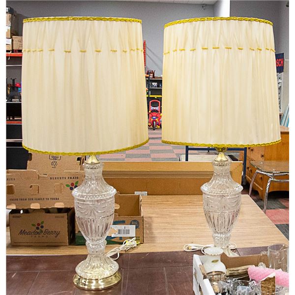 PAIR OF TALL VINTAGE CRYSTAL AND BRASS LAMPS