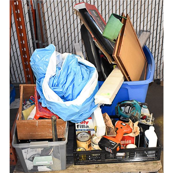 PALLET OF TOOLS, GARAGE ITEMS AND MORE