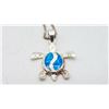 Image 1 : ESTATE 925 SILVER LAB OPAL SEA PENDANT NECKLACE