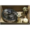 Image 1 : BRASS CANDLE HOLDERS AND SILVER COLOURED BASKETS