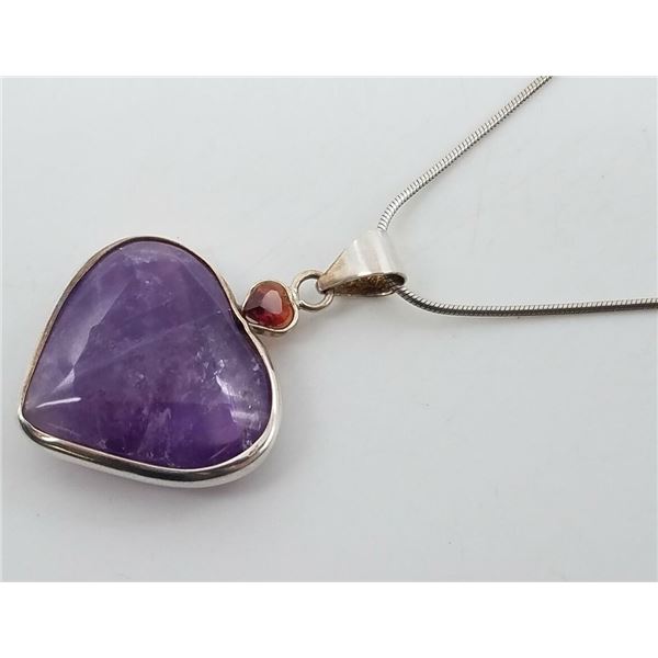 ESTATE 925 SILVER AMETHYST/GARNET PENDANT NECKLACE