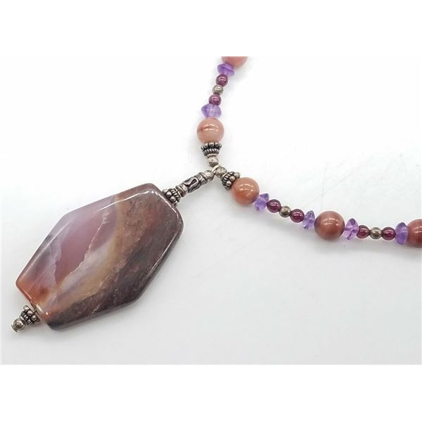 ESTATE 925 SILVER AGATE/AMETHYST/GARNET ARTISAN