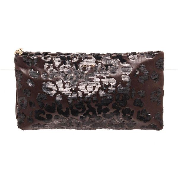 Coach Brown Sequin Ocelot Leather Madison Zip Clutch