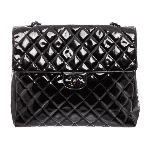 Chanel Black Patent Leather Large Flap Shoulder Bag