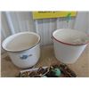 Image 3 : 2 Enamel Slop Pails, Coal Oil Lamp, Spread RIngs, Brass & Sleigh Bells, Need a Cleaning