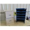 Image 1 : Metal 2 Drawer Filing Cabinet w Key & Wooden Organizer