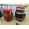 Image 1 : 2 Vintage Wooden Barrels converted to Stools 1) 21" x 16" RD & 1) 17" x 14" RD