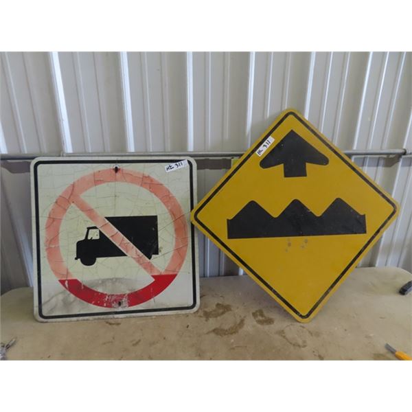 2 Metal Traffic Signs - No Truck Router 24  x 24 & Bump Uneven Surface 24  x 24 