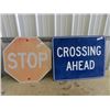 Image 1 : 2 Metal Traffic Signs - Stop Signs 24" Rd Crossing Ahead 24" x 30"