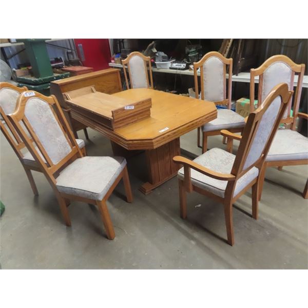 Oak DR Table - 30" x 55" x 41" w 2 Leaves, x 16" & 6 Chairs