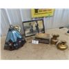 Image 1 : Stained Glass Light Fixtures, Brass Vases, & Serving Tray