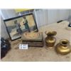 Image 2 : Stained Glass Light Fixtures, Brass Vases, & Serving Tray