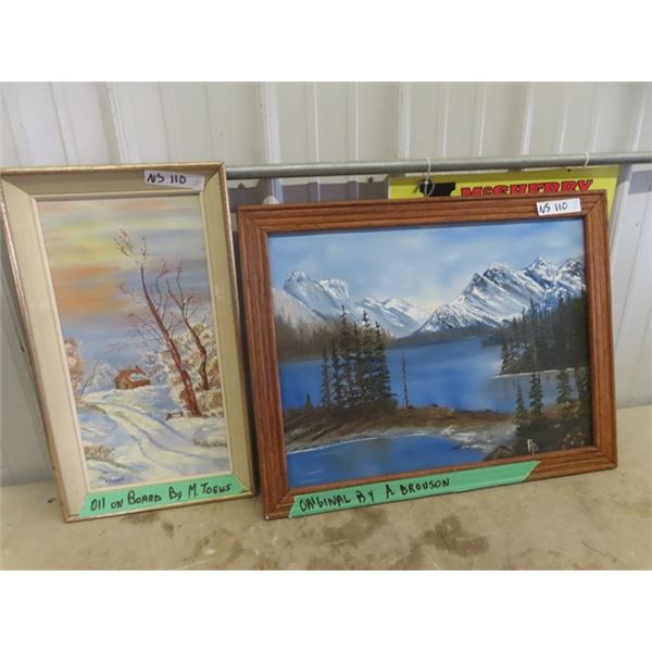 2 Paintings 1) Oil on Board- M Toews 13x 23  & 1) Original A Brown 21  x 27 