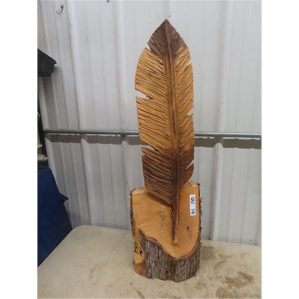 Wooden Carved Feather 40" H