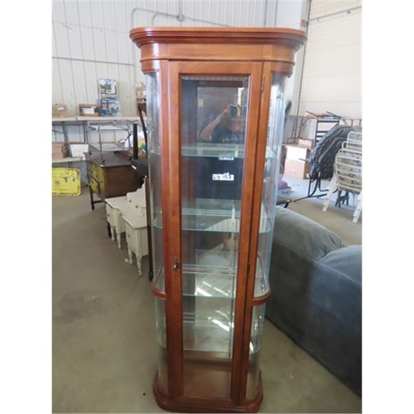 (LY) China Cabinet/Curio - Lights Up w Carved Side Glass 76  x 28  x 12 