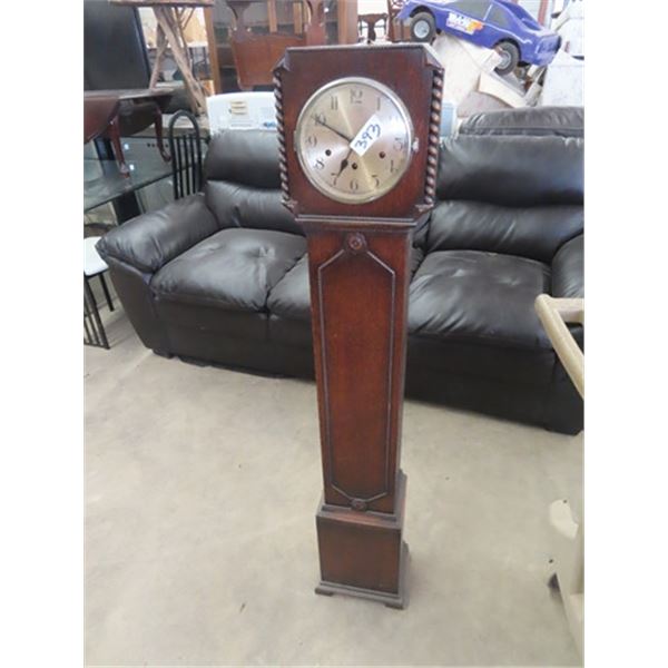 Silent Chime Oak Grandfather Clock Smaller Size 52 H 10 W 6.5  D