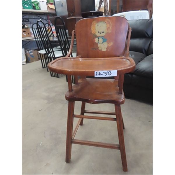 Vintage Wooden Highchair w Puppy Decal