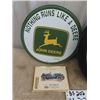 Image 2 : Leo's Argyle Thermometer, Modern Porc JD Sign- 12"RD, Safe Driving Clock 14" Rd