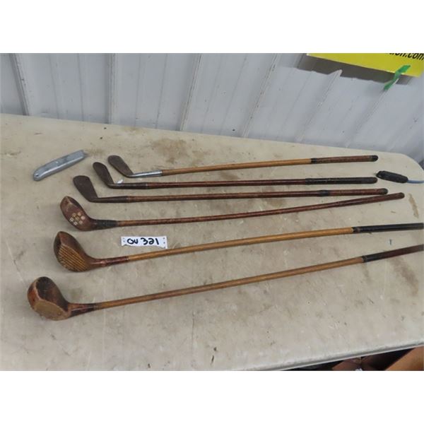 6 Vintage Wood Handled Golf Clubs