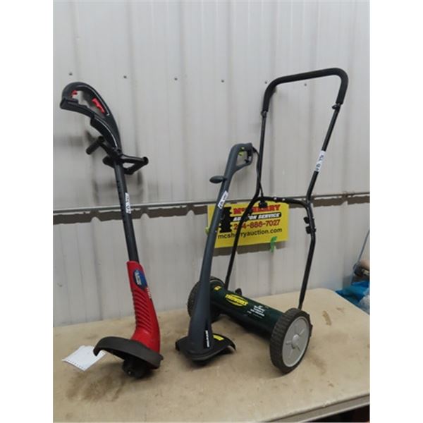 Yardworks Manual Push Reel Mower, 2 Elec Weedeaters 1) Toro,  & 1) Pro Pulse