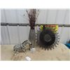 Image 1 : Modern Decor - Hammered Metal Vase w Dried Flower, Funky Wooden Mirror & Zebra Ornament