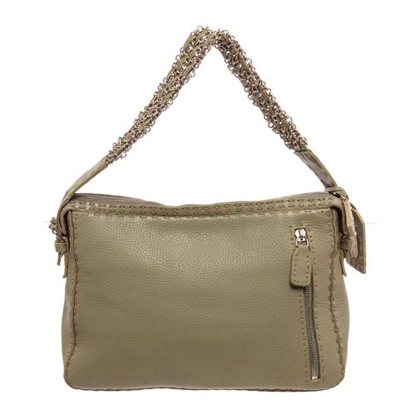 Fendi Green Leather Selleria Shoulder Bag